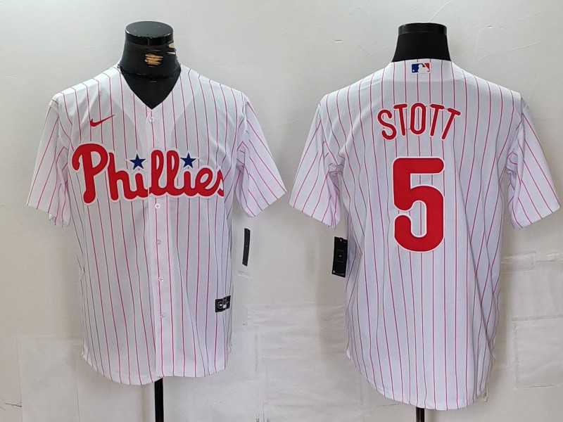 Mens Philadelphia Phillies #5 Bryson Stott White Pinstripe Stitched Cool Base Jersey->philadelphia phillies->MLB Jersey